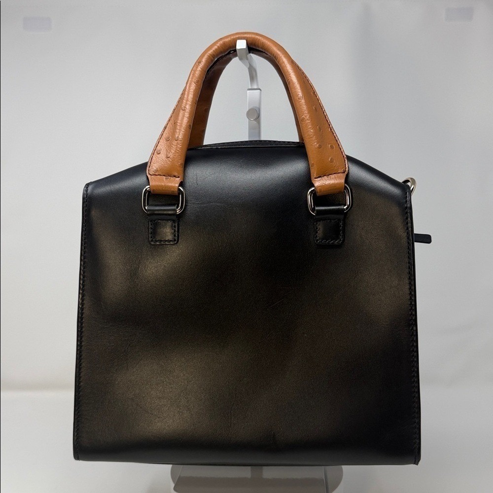 Kate Spade Bow Bridge Kennedy Satchel Black Leather Ostrich Trim Crossbody Bag - Picture 7 of 11